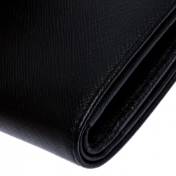 Pre Owned Prada Black Saffiano Leather Zip Around Compact Wallet