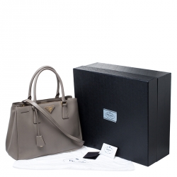 Pre Owned Prada Grey Saffiano Lux Leather Medium Tote