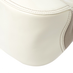 Prada White Leather and Canvas Shoulder Bag