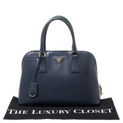 Pre Owned Prada Blue Saffiano Lux Leather Promenade Bag