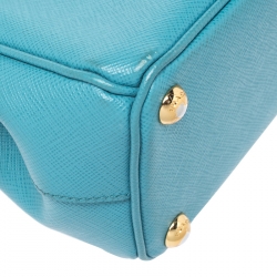 Pre Owned Prada Turquoise Saffiano Lux Leather Mini Double Zip Tote