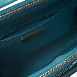 Pre Owned Prada Turquoise Saffiano Lux Leather Mini Double Zip Tote
