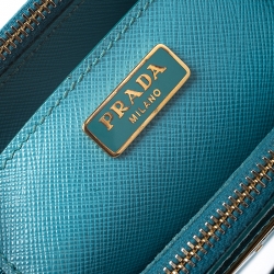 Pre Owned Prada Turquoise Saffiano Lux Leather Mini Double Zip Tote
