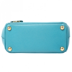 Pre Owned Prada Turquoise Saffiano Lux Leather Mini Double Zip Tote