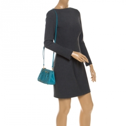 Pre Owned Prada Turquoise Saffiano Lux Leather Mini Double Zip Tote