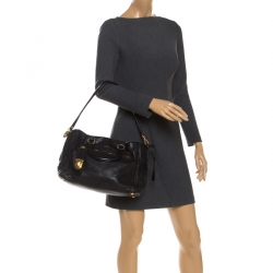 Pre Owned  Prada Black Leather Front Pushlock Tote 