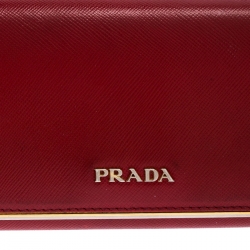 Pre Owned Prada Red Saffiano Lux Leather Continental Wallet