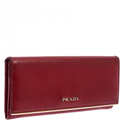 Pre Owned Prada Red Saffiano Lux Leather Continental Wallet
