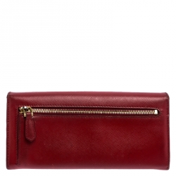 Pre Owned Prada Red Saffiano Lux Leather Continental Wallet