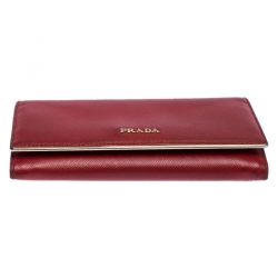 Pre Owned Prada Red Saffiano Lux Leather Continental Wallet