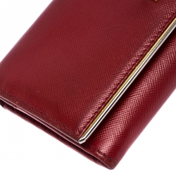 Pre Owned Prada Red Saffiano Lux Leather Continental Wallet