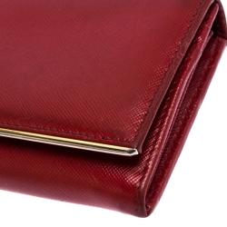 Pre Owned Prada Red Saffiano Lux Leather Continental Wallet