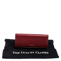 Pre Owned Prada Red Saffiano Lux Leather Continental Wallet