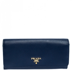 Pre Owned Prada Blue Saffiano Lux Leather Continental Wallet
