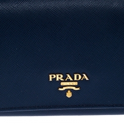 Pre Owned Prada Blue Saffiano Lux Leather Continental Wallet