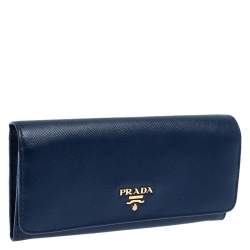 Pre Owned Prada Blue Saffiano Lux Leather Continental Wallet