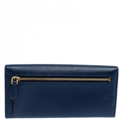Pre Owned Prada Blue Saffiano Lux Leather Continental Wallet