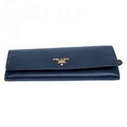 Pre Owned Prada Blue Saffiano Lux Leather Continental Wallet