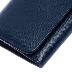 Pre Owned Prada Blue Saffiano Lux Leather Continental Wallet