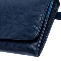 Pre Owned Prada Blue Saffiano Lux Leather Continental Wallet