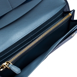 Pre Owned Prada Blue Saffiano Lux Leather Continental Wallet