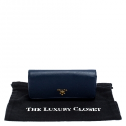 Pre Owned Prada Blue Saffiano Lux Leather Continental Wallet