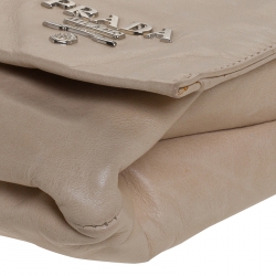 Pre Owned Prada Beige Lux Leather Flap Clutch