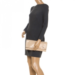 Pre Owned Prada Beige Lux Leather Flap Clutch