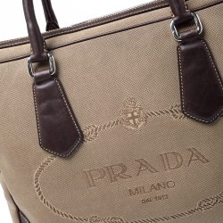 Pre Owned Prada Brown Jacquard Logo Canvas Corda Moro Shoulder Bag