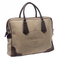 Pre Owned Prada Brown Jacquard Logo Canvas Corda Moro Shoulder Bag