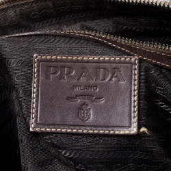 Pre Owned Prada Brown Jacquard Logo Canvas Corda Moro Shoulder Bag