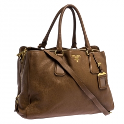 Pre Owned Prada Brown Soft Leather Zipped Tote