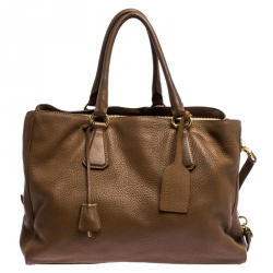 Pre Owned Prada Brown Soft Leather Zipped Tote