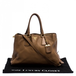 Pre Owned Prada Brown Soft Leather Zipped Tote