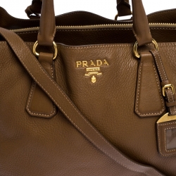 Pre Owned Prada Brown Soft Leather Zipped Tote