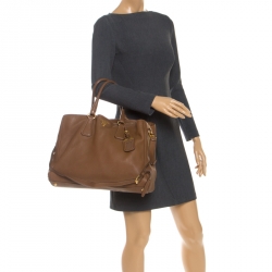 Pre Owned Prada Brown Soft Leather Zipped Tote