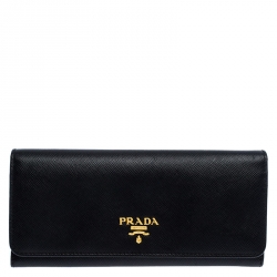 Pre Owned Prada Black Saffiano Leather Continental Wallet