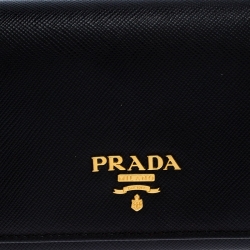 Pre Owned Prada Black Saffiano Leather Continental Wallet