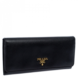 Pre Owned Prada Black Saffiano Leather Continental Wallet