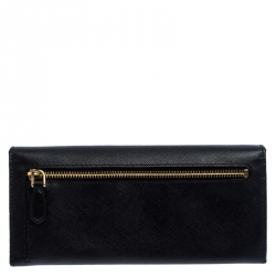 Pre Owned Prada Black Saffiano Leather Continental Wallet