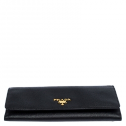 Pre Owned Prada Black Saffiano Leather Continental Wallet