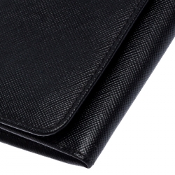 Pre Owned Prada Black Saffiano Leather Continental Wallet
