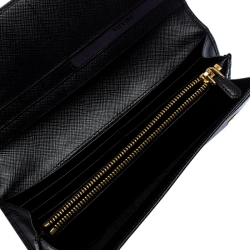 Pre Owned Prada Black Saffiano Leather Continental Wallet