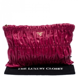 Pre Owned Prada Pink Gathered Leather Clutch