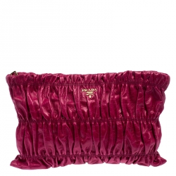 Pre Owned Prada Pink Gathered Leather Clutch