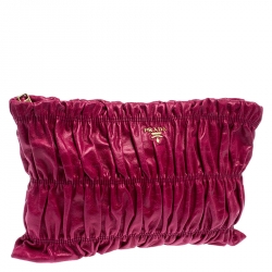 Pre Owned Prada Pink Gathered Leather Clutch