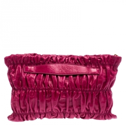 Pre Owned Prada Pink Gathered Leather Clutch