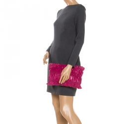Pre Owned Prada Pink Gathered Leather Clutch