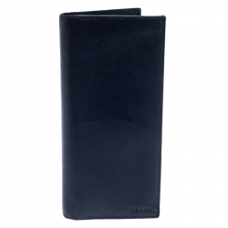 Pre Owned Prada Navy Blue Saffiano Leather Bifold Long Wallet