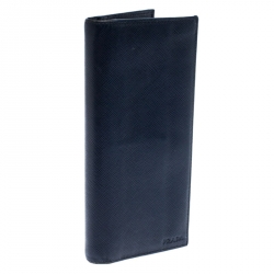 Pre Owned Prada Navy Blue Saffiano Leather Bifold Long Wallet